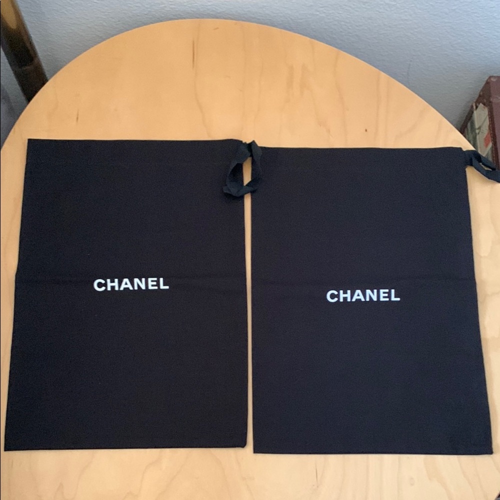 CHANEL Black Shoe Dust Bags with White Logo